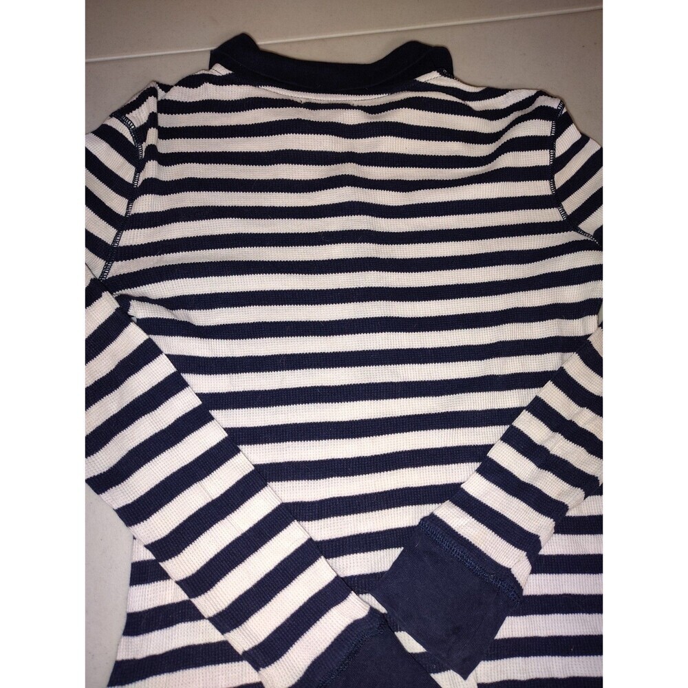 Chaps Est. 1978 Navy Blue & White Striped Waffle Knit Thermal Henley Shirt -... - Picture 9 of 11
